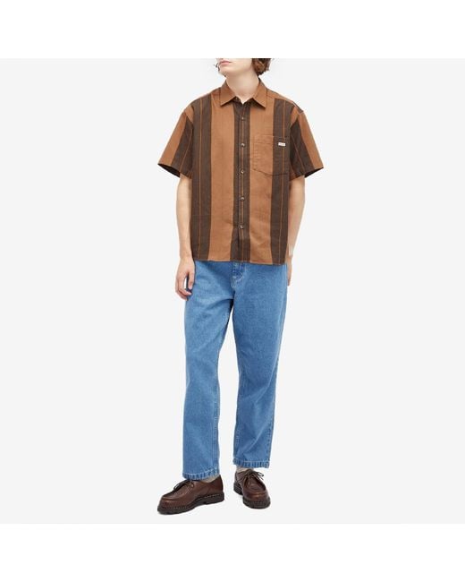 POLAR SKATE Brown Mitchell Strip Short Sleeve Shirt for men
