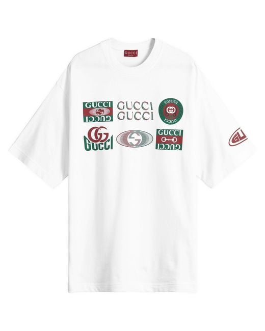 Gucci Multi Logo T-Shirt in White for Men | Lyst