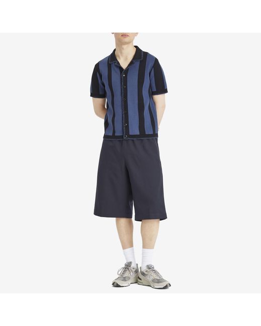 Percival Blue Knitted Stripe Cuban Shirt for men
