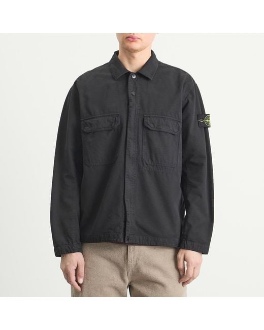 Stone Island Black Ripstop Zip Shirt Jacket for men