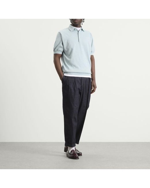 Beams Plus Blue Boucle Knit Polo for men