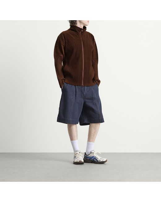 Homme Plissé Issey Miyake Brown Pleat Zip Up Cardigan for men