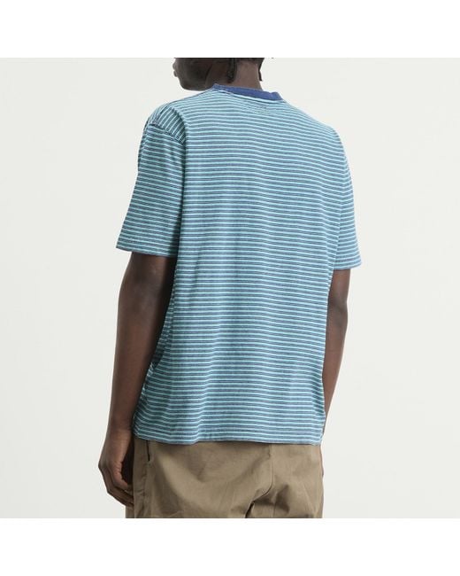 Beams Plus Blue Multi Stripe Pocket T-Shirt for men