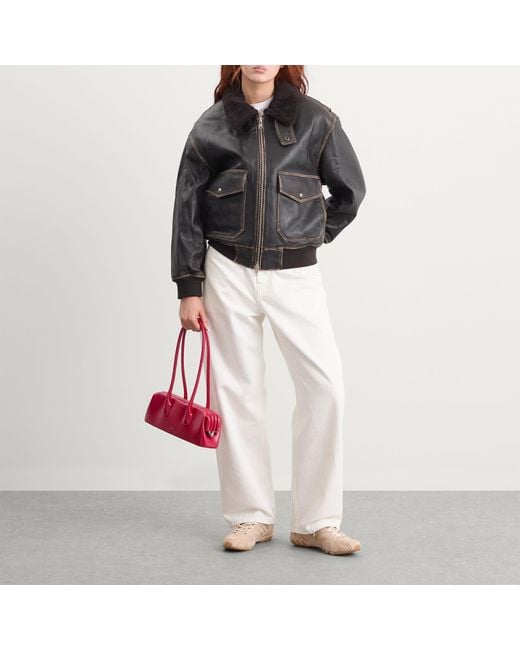 DUNST Black Shearling Collar Leather Jacket