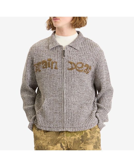 Brain Dead Gray Rib Knit Cardigan for men