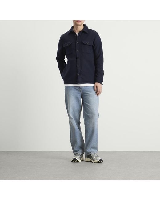 Wax London Blue Lomond Thick Wool Blend Overshirt for men