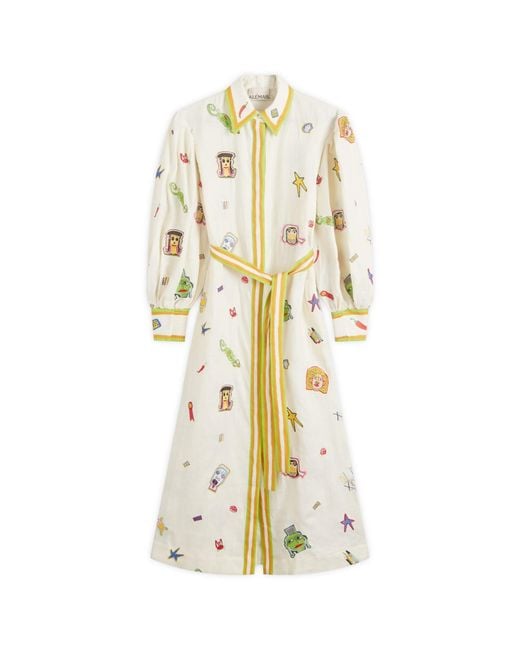 ALÉMAIS Natural Checkers Embroidered Shirt Dress