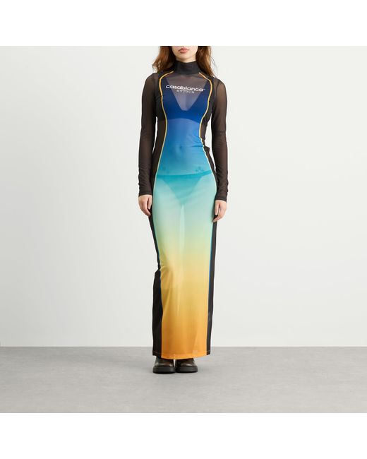 Casablanca Blue Mesh Printed Gradient Maxi Dress