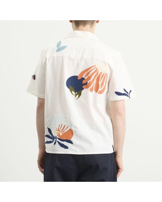 Wax London White Didcot Chunky Stitch Flower Vacation Shirt for men