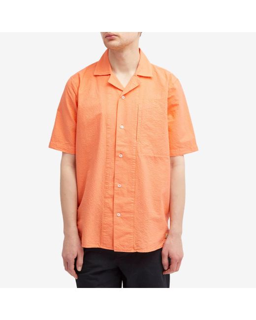 Armor Lux Orange Seersucker Vacation Shirt for men