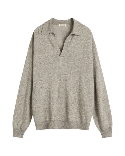 AURALEE Super Fine Cashmere Silk Knit Skipper Polo in Gray