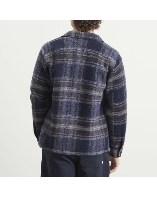Wax London Blue Whiting Check Wool Blend Overshirt for men