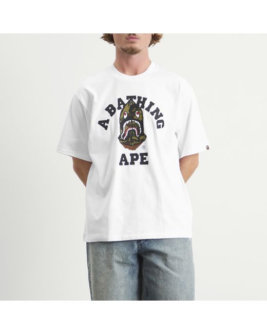 A Bathing Ape White 1St Camo Shark Seijin College T-Shirt for men