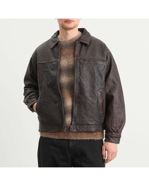 FRIZMWORKS Black Destroyed Cowhide Leather Jacket for men