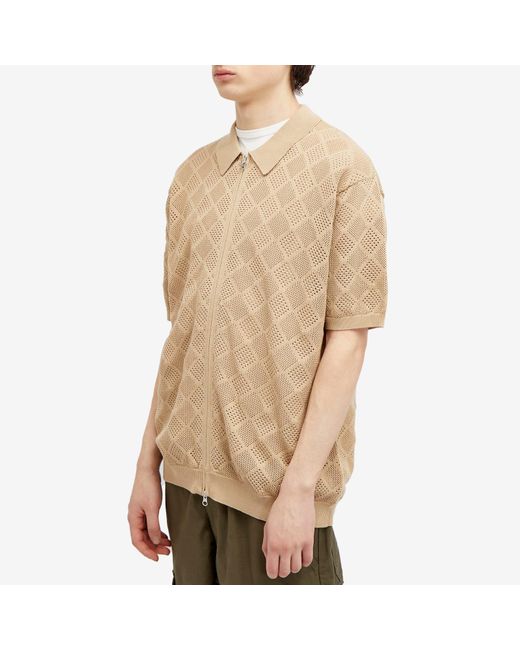 Beams Plus Natural Zip Mesh Knit Polo Shirt for men