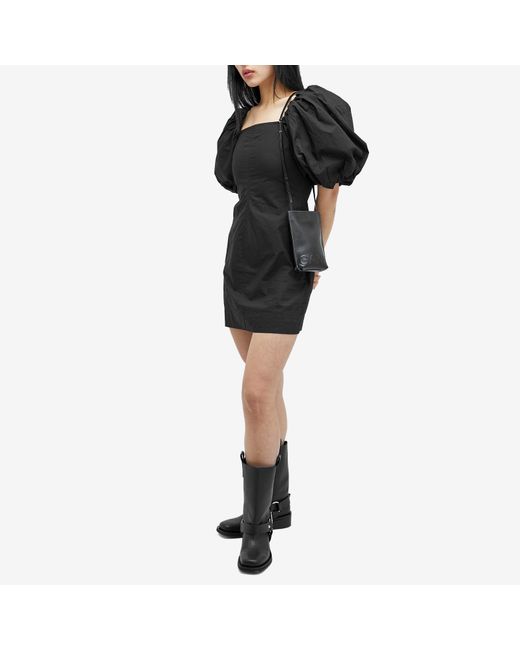 Ganni Black Cotton Poplin Twisted Sleeve Mini Dress