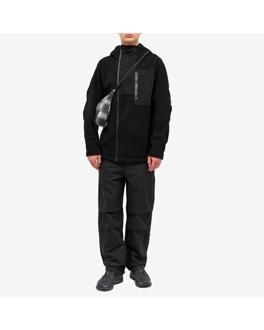 Maharishi Black Asym Zipped Hooded Fleece Jacket for men