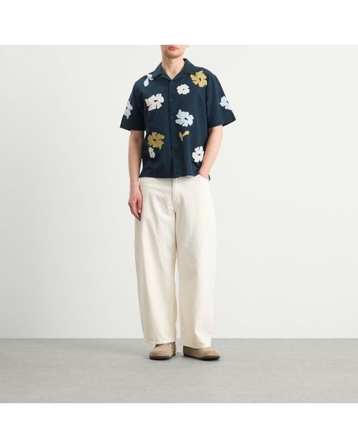 Wax London Blue Didcot Flower Applique Vacation Shirt for men