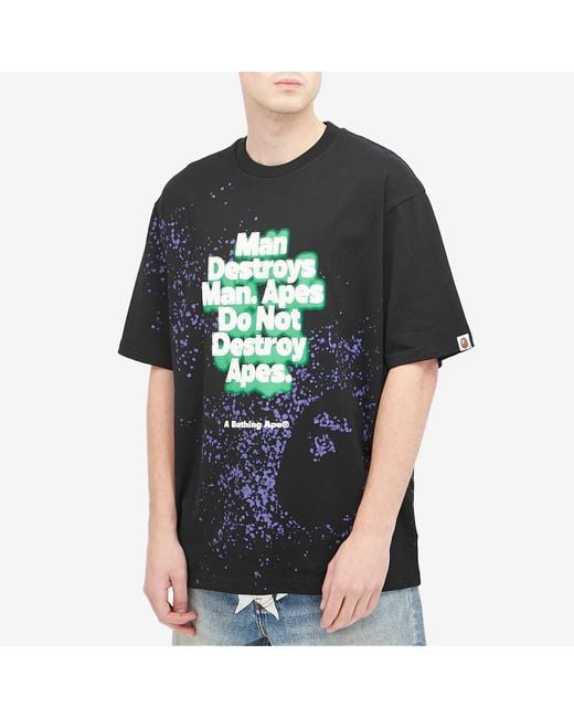 A Bathing Ape Black Spray Print Slogan T-Shirt for men