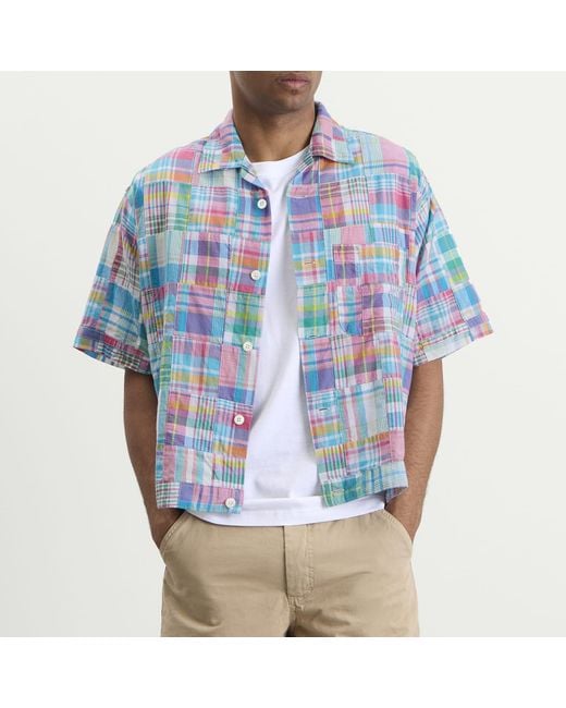 Beams Plus Blue Patchwork Madras Cabana Shirt for men