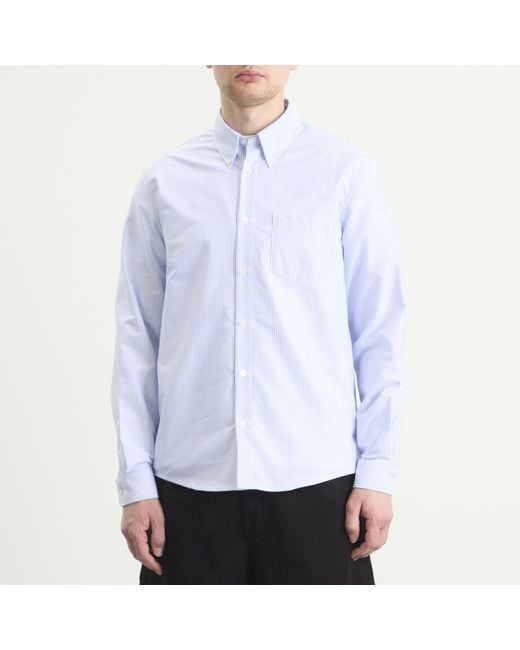 A.P.C. Blue Greg Button Down Stripe Shirt for men