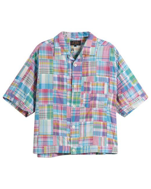 Beams Plus Blue Patchwork Madras Cabana Shirt for men