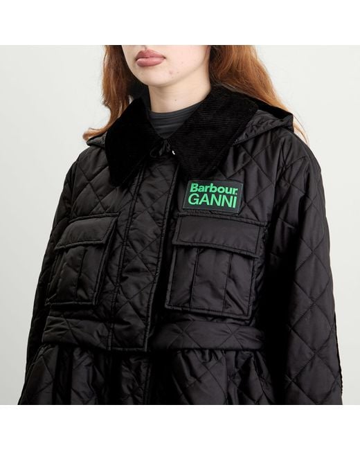 Barbour Black X Ganni Peplum Zip Off Quilted Jacket