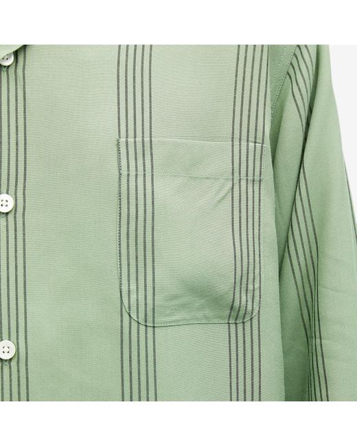 Wacko Maria Green Long Sleeve Stripe Vacation Shirt for men