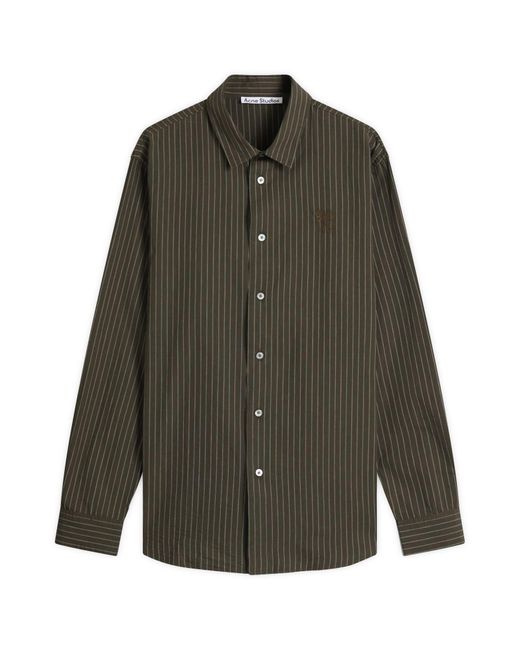 Acne Green Sarow Long Sleeve Poplin Stripe Shirt for men