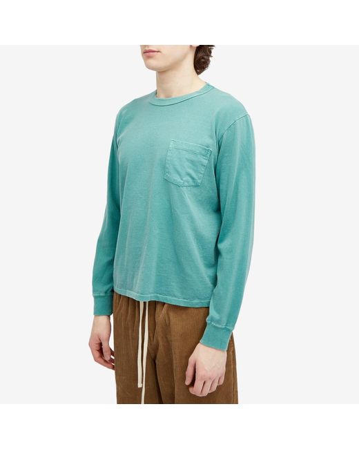 Velva Sheen Blue Long Sleeve Pigment Dyed Pocket T-Shirt Foggy for men
