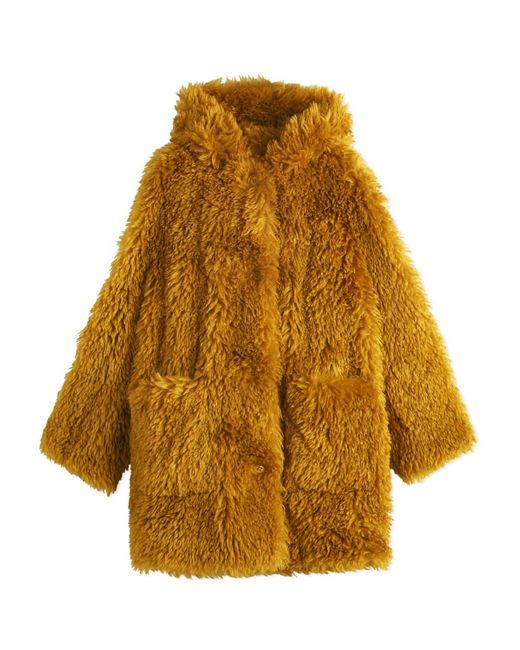 Stand Studio Yellow Midi Faux Fur Coat