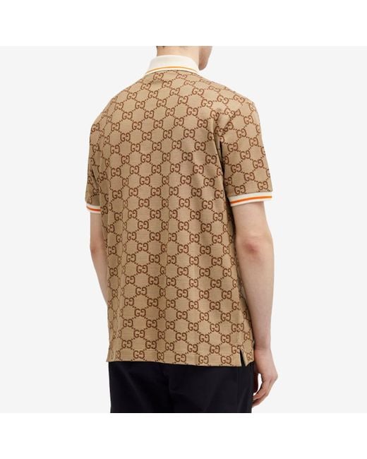 Gucci Brown gg-bonogram Silk And Cotton-blend Piqué Polo Shirt for men