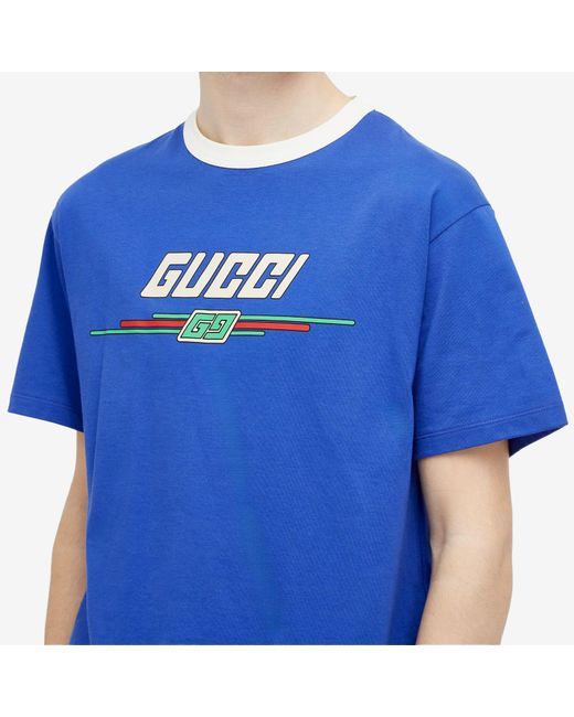 Gucci Blue Graphic Logo T-Shirt for men