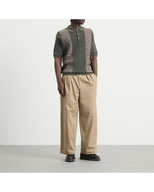 Beams Plus Black Jacquard Stripe Knit Polo for men