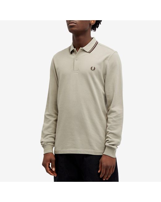 Fred Perry Gray Long Sleeve Twin Tipped Polo Shirt for men