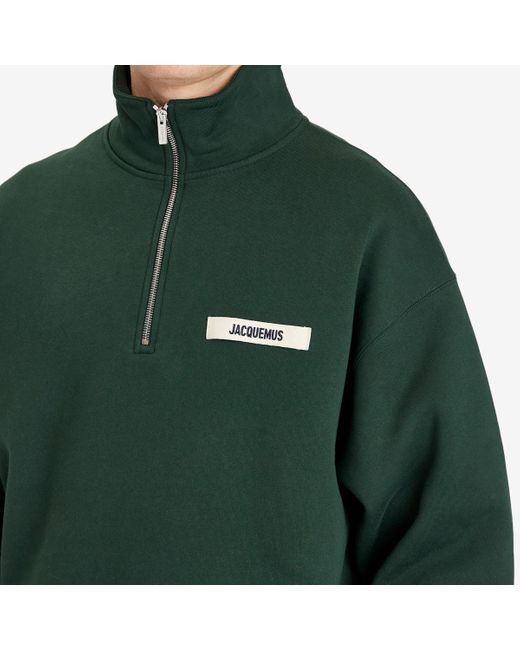 Jacquemus Grosgrain Patch Logo Half Zip Sweatshirt in Green
