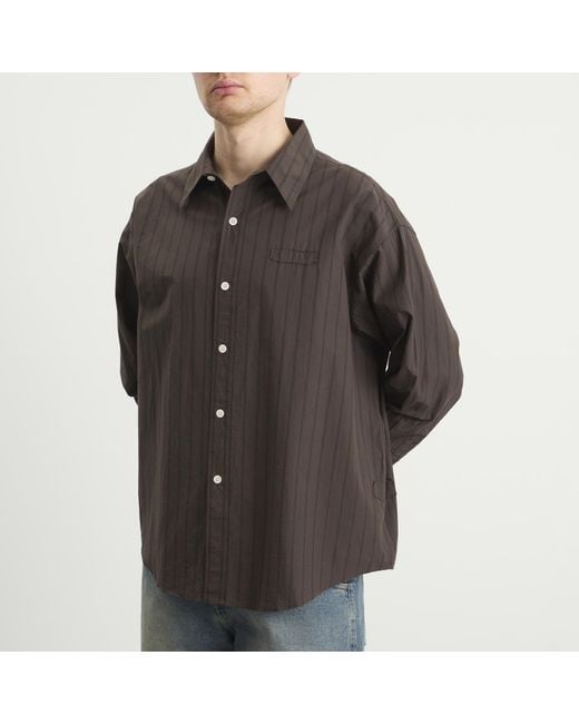 mfpen Brown Triple Stripe Essay Shirt for men