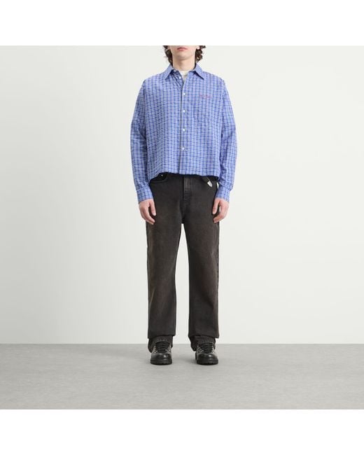 About Blank Blue Raw Hem Check Shirt for men