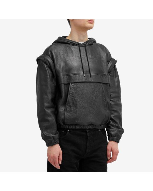 Saint Laurent Black Leather Hoodie for men