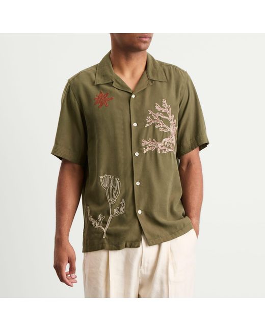 NN07 Green Julio Embroidered Short Sleeve Shirt for men