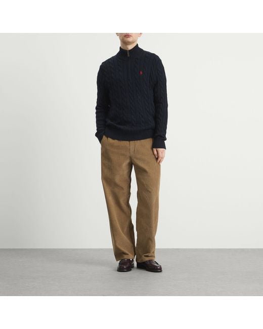 Polo Ralph Lauren Blue Cable Knit Half Zip Jumper for men