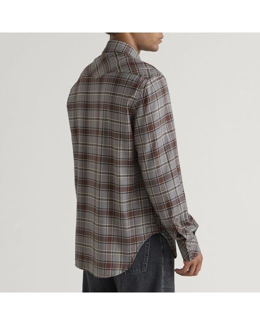 Acne Gray Surrow Check Flannel Long Sleeve Shirt for men