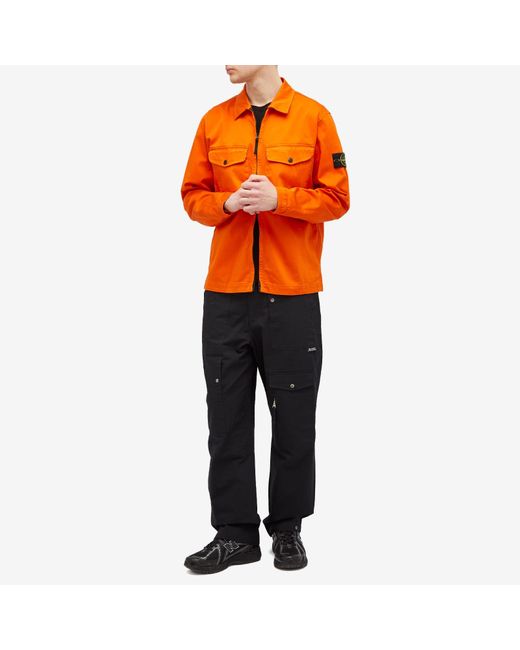 Stone Island Orange Stretch Cotton Double Pocket Shirt Jacket for men