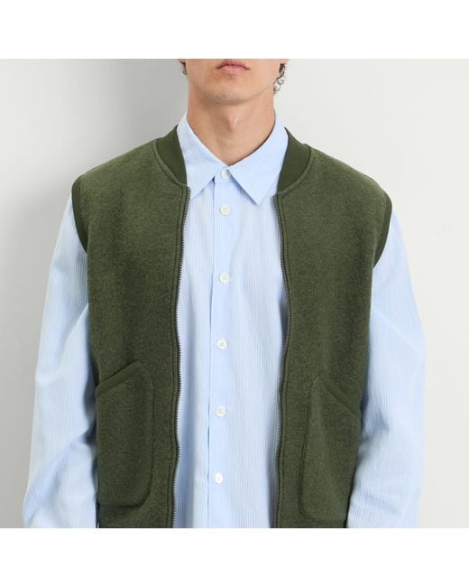Universal Works Green Wool Fleece Zip Bomber Jacket for men