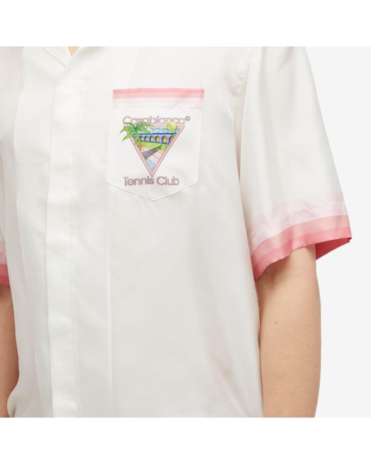 Casablancabrand White Tennis Club Short Sleeve Silk Shirt for men