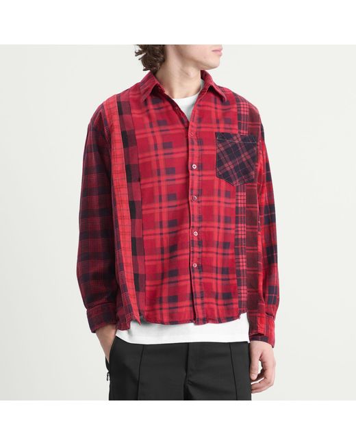 Needles Red 7 Cuts Over Dyed Flannel Shirt for men
