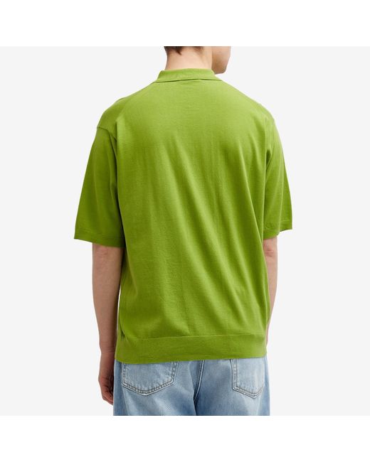 Auralee Green Cotton Knit Polo Shirt for men