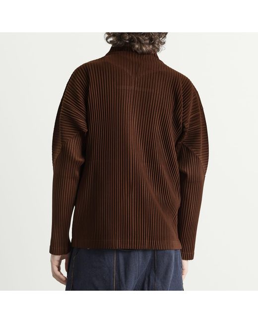 Homme Plissé Issey Miyake Brown Pleat Zip Up Cardigan for men