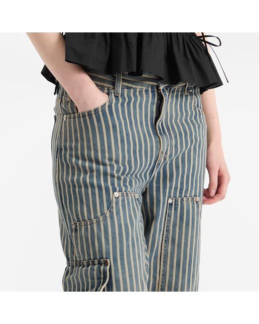 Ganni Gray Light Stripe Denim Carpenter Jeans