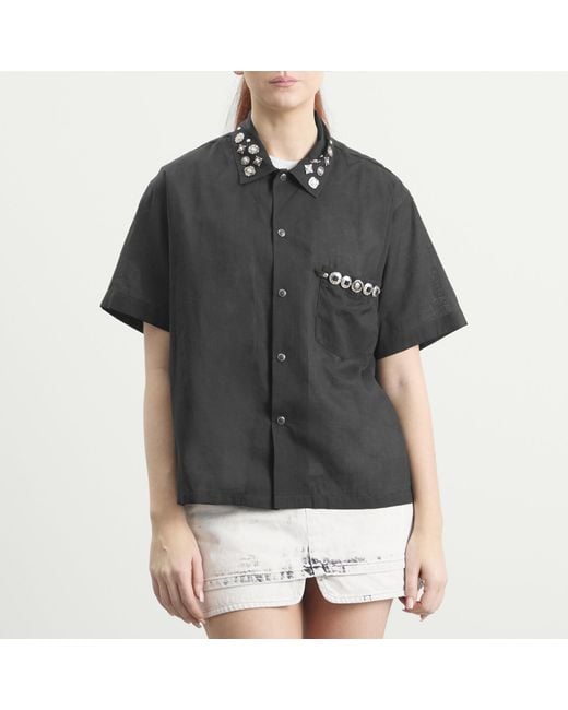 Toga Black Toga Plain Weave Metal Short Sleeve Shirt